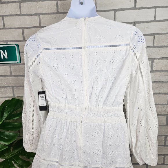 NWT GUESS White Eyelet Long Sleeve Mini Dress Size L - Picture 7 of 10